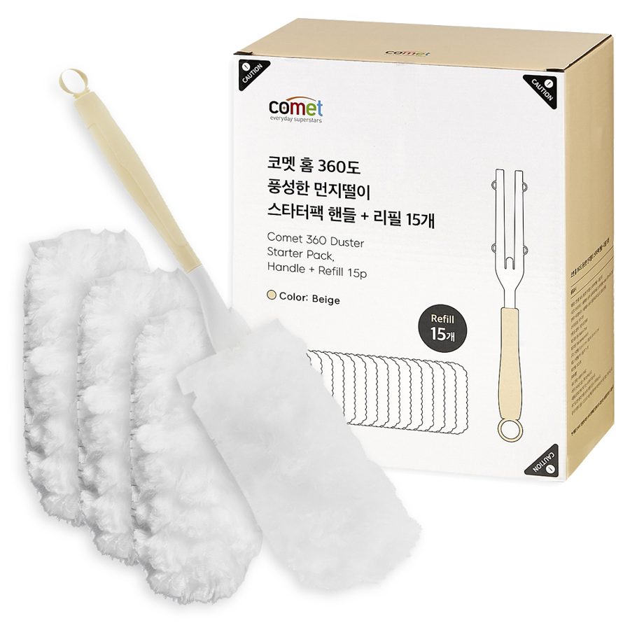 코멧 홈 360도 풍성한 핸들 먼지떨이 스타터팩 + 리필 15p 세트