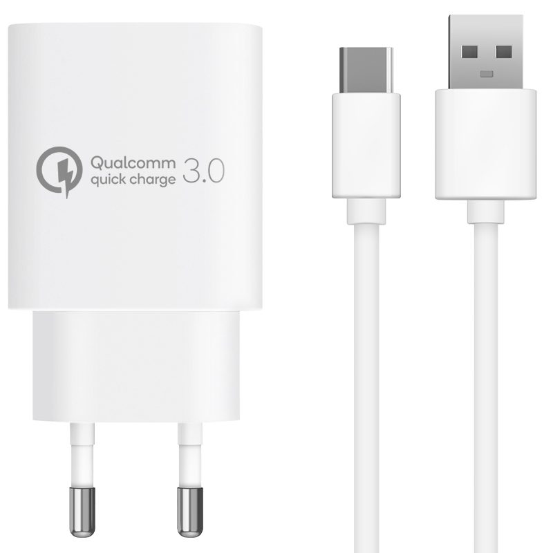 홈플래닛 퀄컴 공식인증 QC3.0 18W고속충전기 + 타입C케이블 1.2m 세트