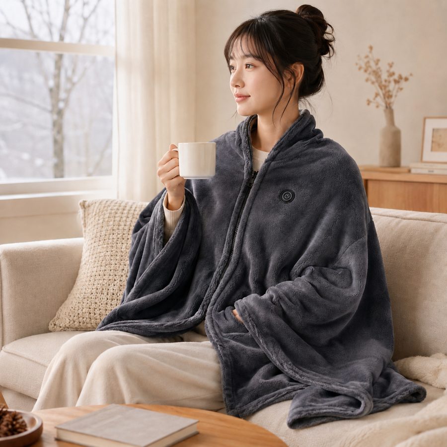 무선 휴대용 극세사 전기담요 1인용 USB 사무실 캠핑용 플란넬 발열 망토 담요