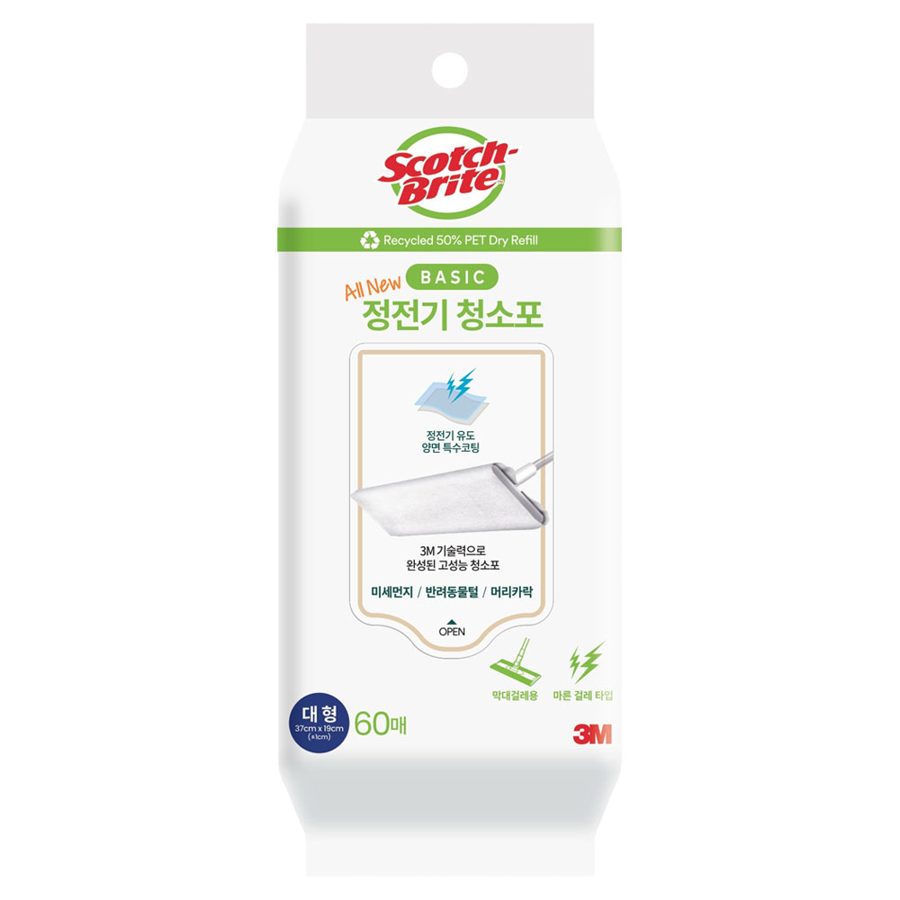 스카치브라이트 올뉴 베이직 재활용 PET 50% 사용 정전기 청소포 60p